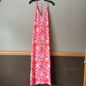 Pink Lily V-neck Hawaiian floral maxi dress